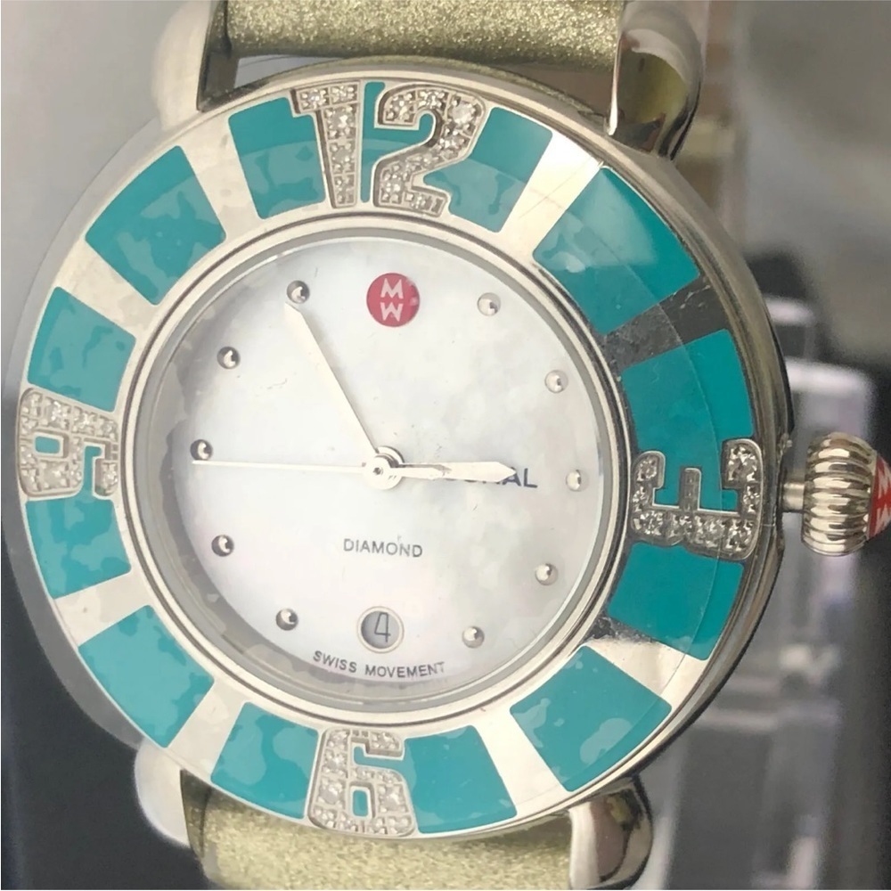 Michele Coral Turquoise 43 Diamonds Watch MW14B01F6025 SS Sapphire Crystal Swiss - Picture 3 of 16